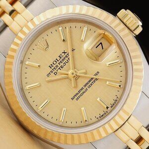 ROLEX LADIES DATEJUST CHAMPAGNE 18K GOLD STAINLESS STEEL WATCH